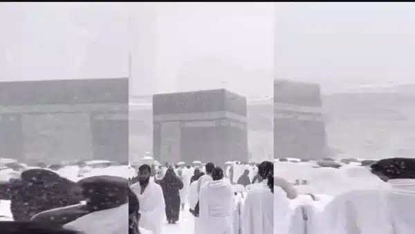 فيديو نزول الثلج على الكعبة